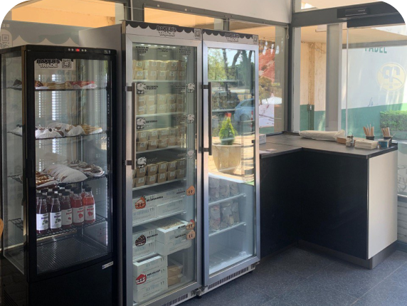 Pay, the refrigerator opens, and you pick up your purchases